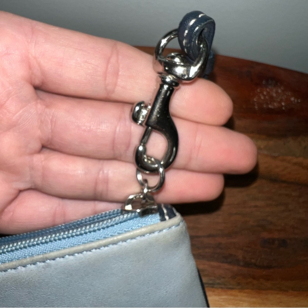 Coach Dusty Blue Gray Leather Zip Top Wristlet Clutch Est 1941 - Picture 6 of 7